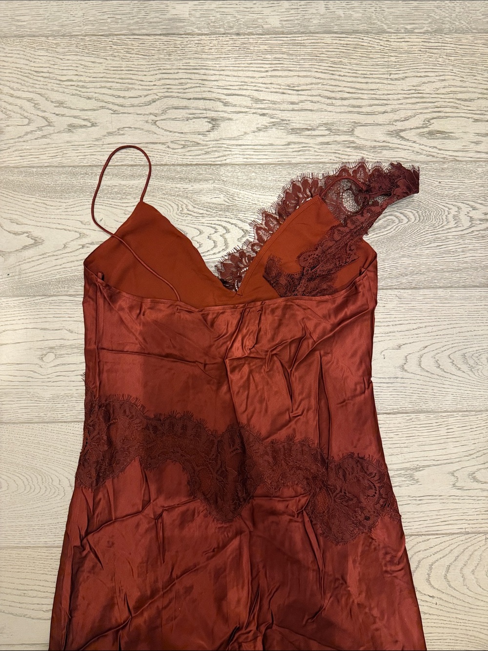 A.L.C. Stella Lace-Trim Midi // A.L.C. Rust Asymmetrical Slip Dress with Lace - Picture 7 of 7